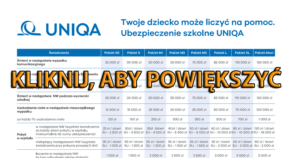 Ulotka NNW Szkolne Uniqa